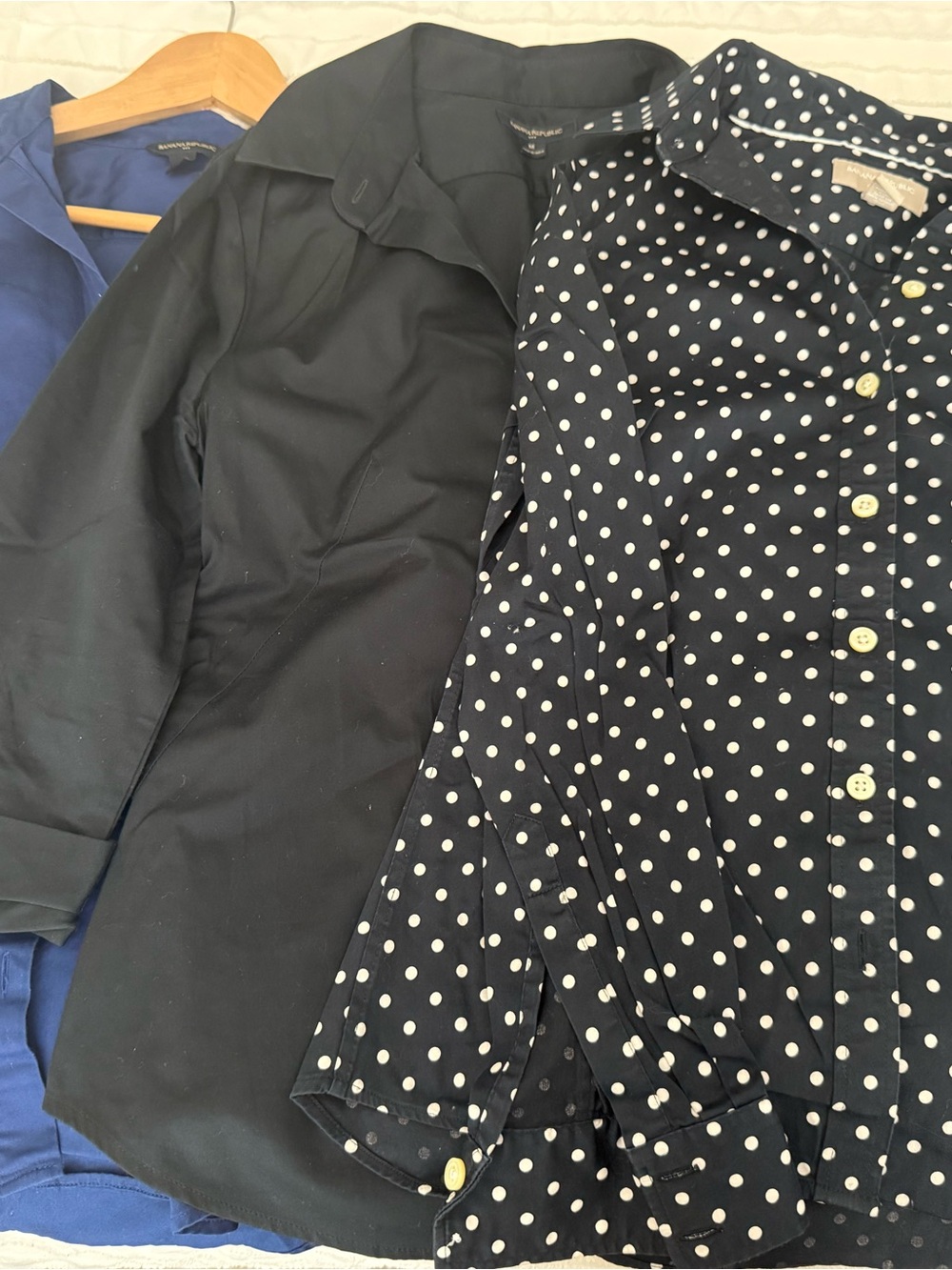 3 pcs Black Polka Dot: Black and Blue Button-Up Blouses size Medium